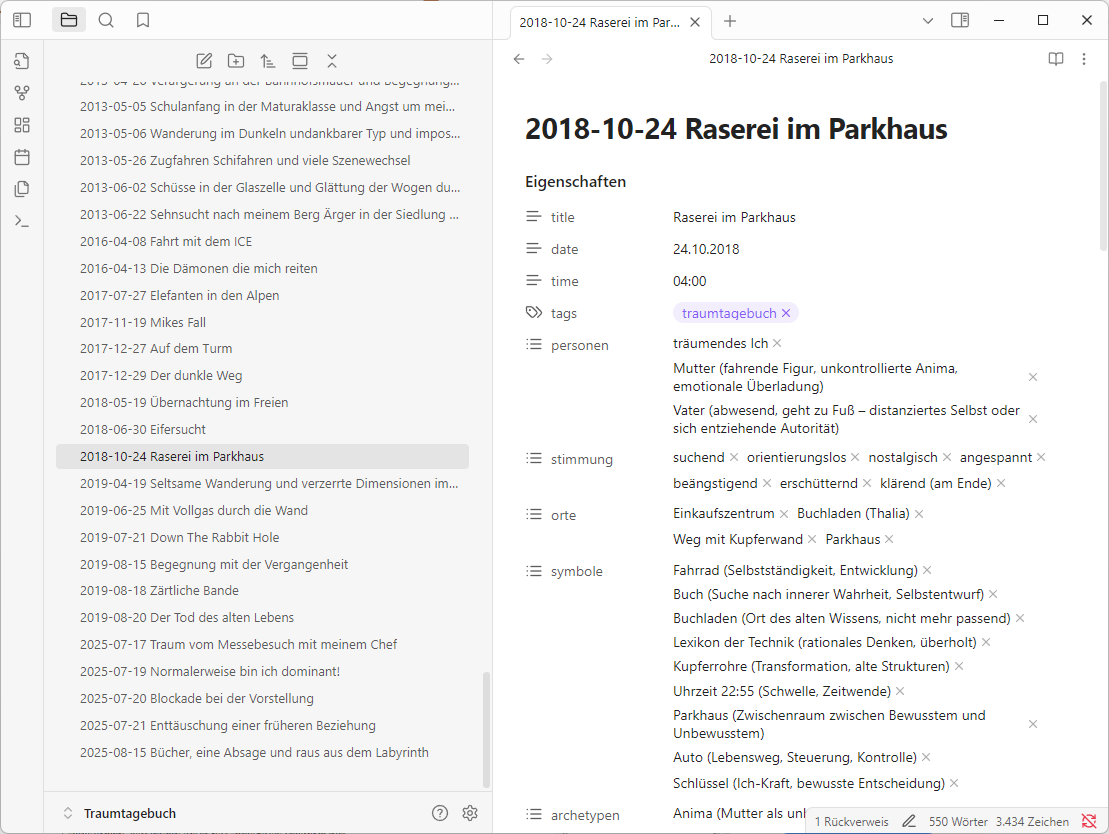 User-Interface der Software Obsidian
