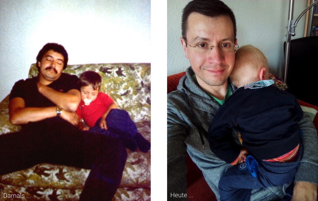 Vater und Sohn auf dem Sofa